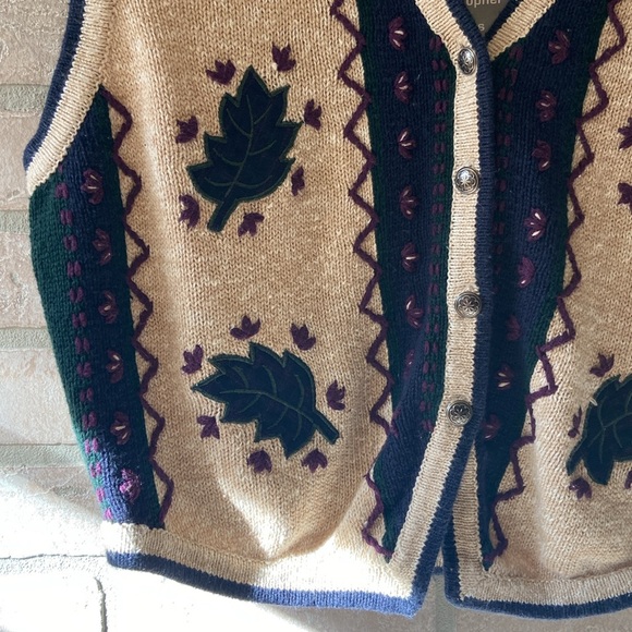 Hand Embroidered Fall Leaf Christopher & Banks Sweater Vest - Picture 12 of 15